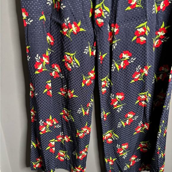 Jill Stuart Blue and Red Floral Wide Leg Pants With Side Zipper Size Small - Picture 3 of 7